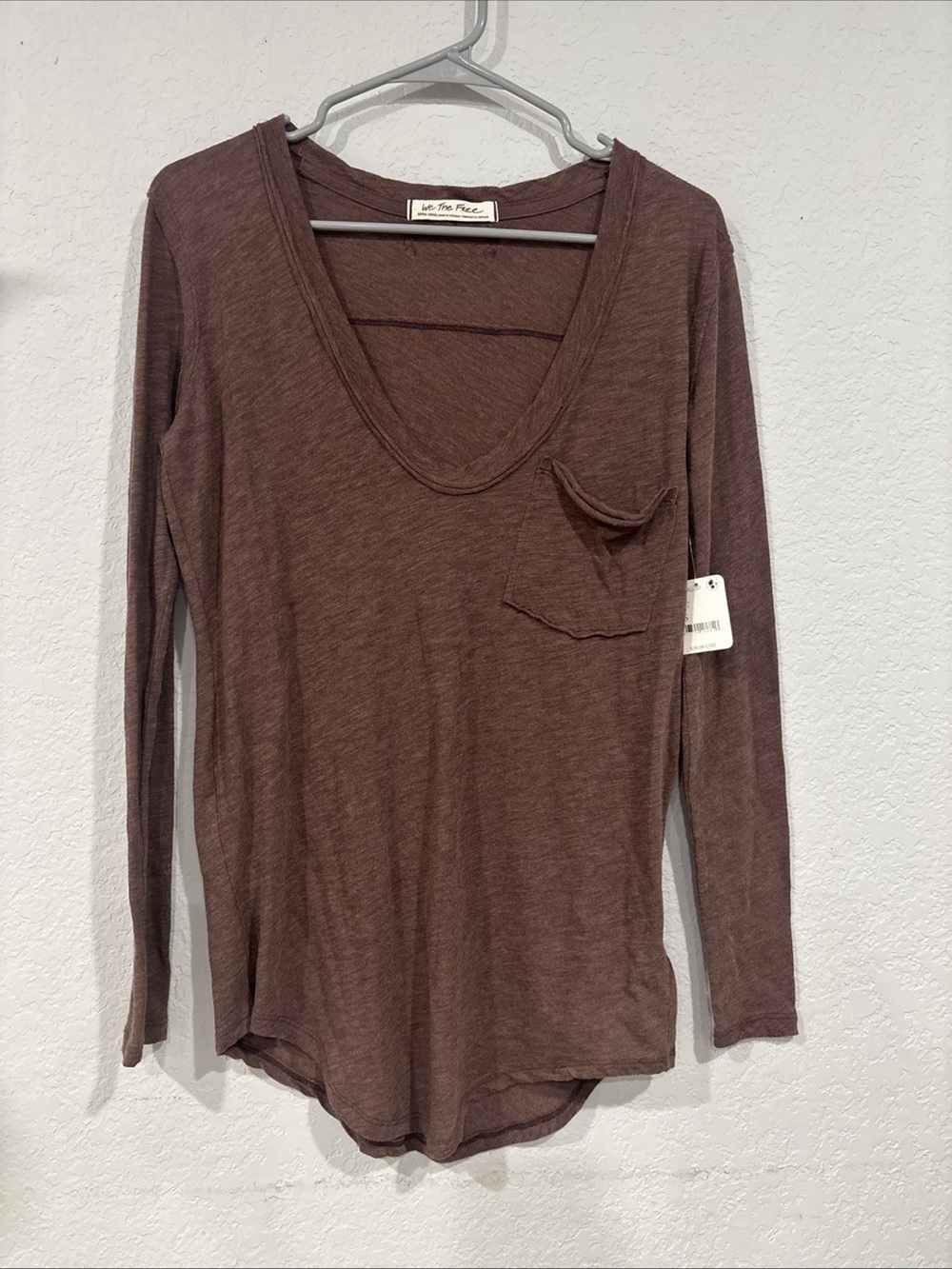 Free People Betty Brown Long Sleeve Pocket Tee